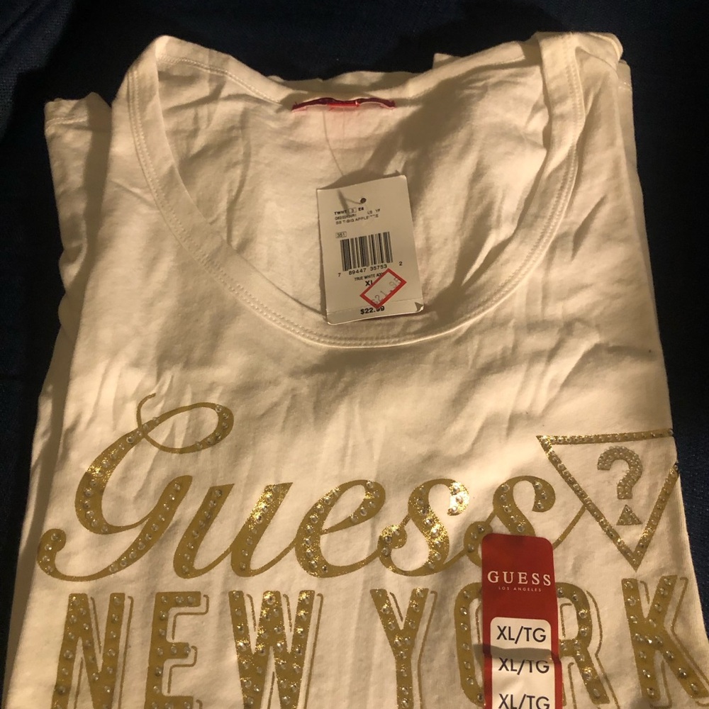 Guess White Tee with Gold Accents
